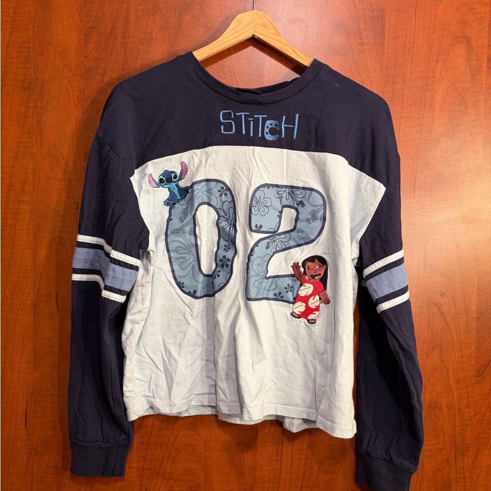 Stitch Long Sleeve Shirt - Navy and White